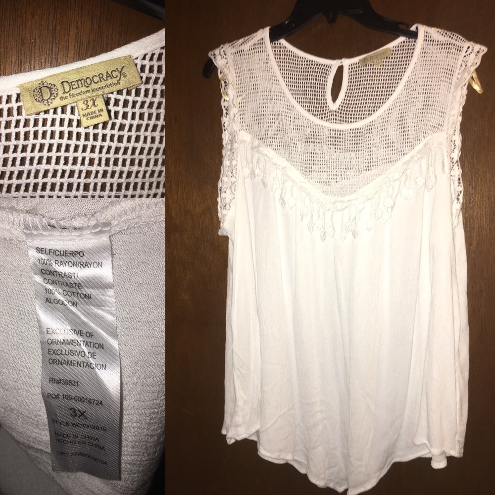 GUC Gauzy white top with crochet shoulders